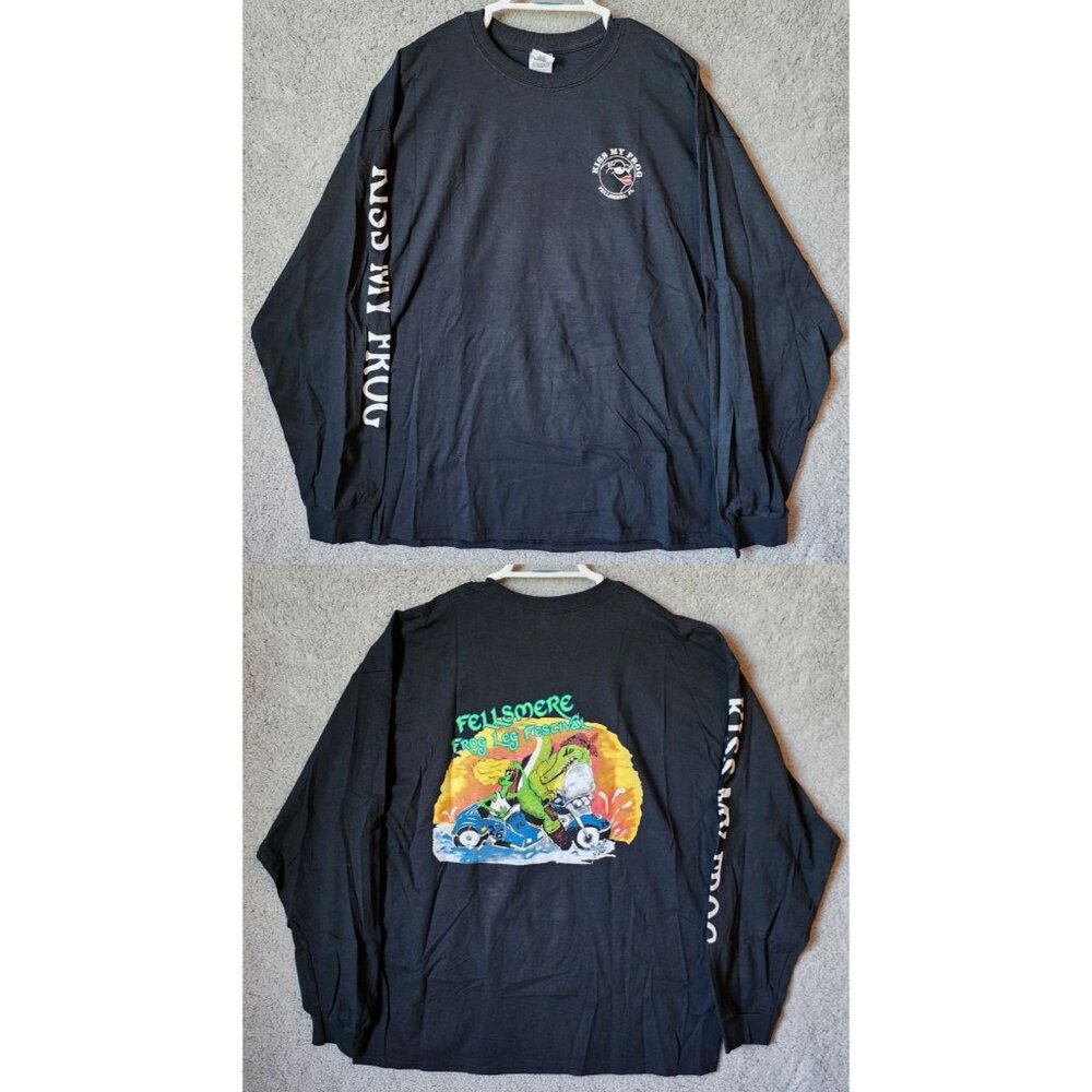 Fellsmere FL Frog Leg Festival "Kiss My Frog" Long Sleeve Black Shirt Size 2XL